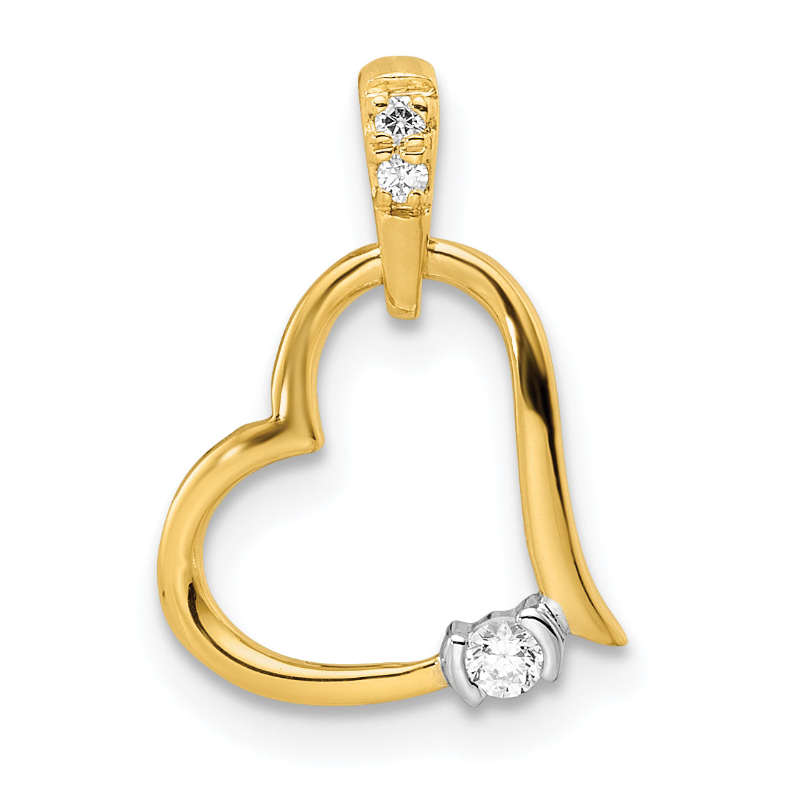 14k Two-tone Polished Heart Diamond Pendant Main image
