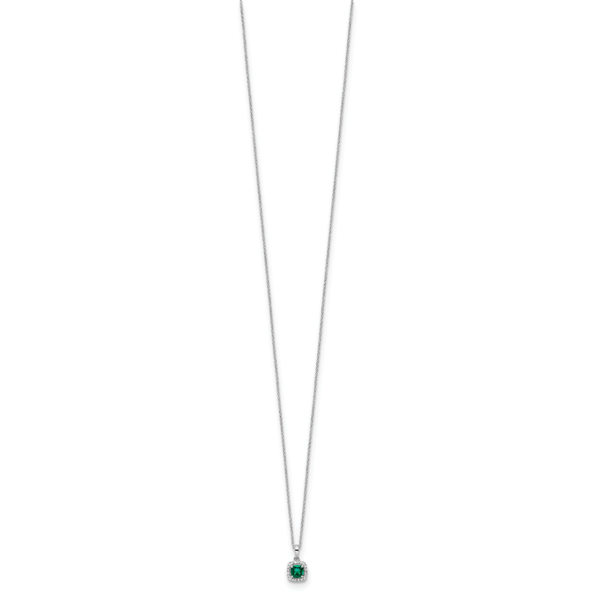 14k White Gold 1/10 carat Lab Grown Diamond VS/SI+ G+ and Created Emerald Complete 18 inch Pendant Necklace