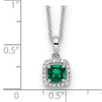 14k White Gold 1/10 carat Lab Grown Diamond VS/SI+ G+ and Created Emerald Complete 18 inch Pendant Necklace