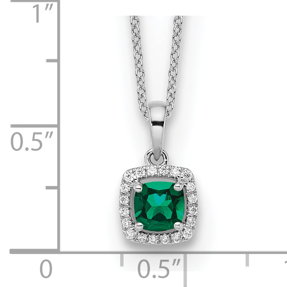 14k White Gold 1/10 carat Lab Grown Diamond VS/SI+ G+ and Created Emerald Complete Pendant Necklace