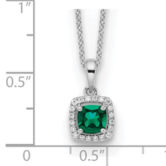 14k White Gold 1/10 carat Lab Grown Diamond VS/SI+ G+ and Created Emerald Complete 18 inch Pendant Necklace