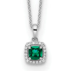 14k White Gold 1/10 carat Lab Grown Diamond VS/SI+ G+ and Created Emerald Complete Pendant Necklace