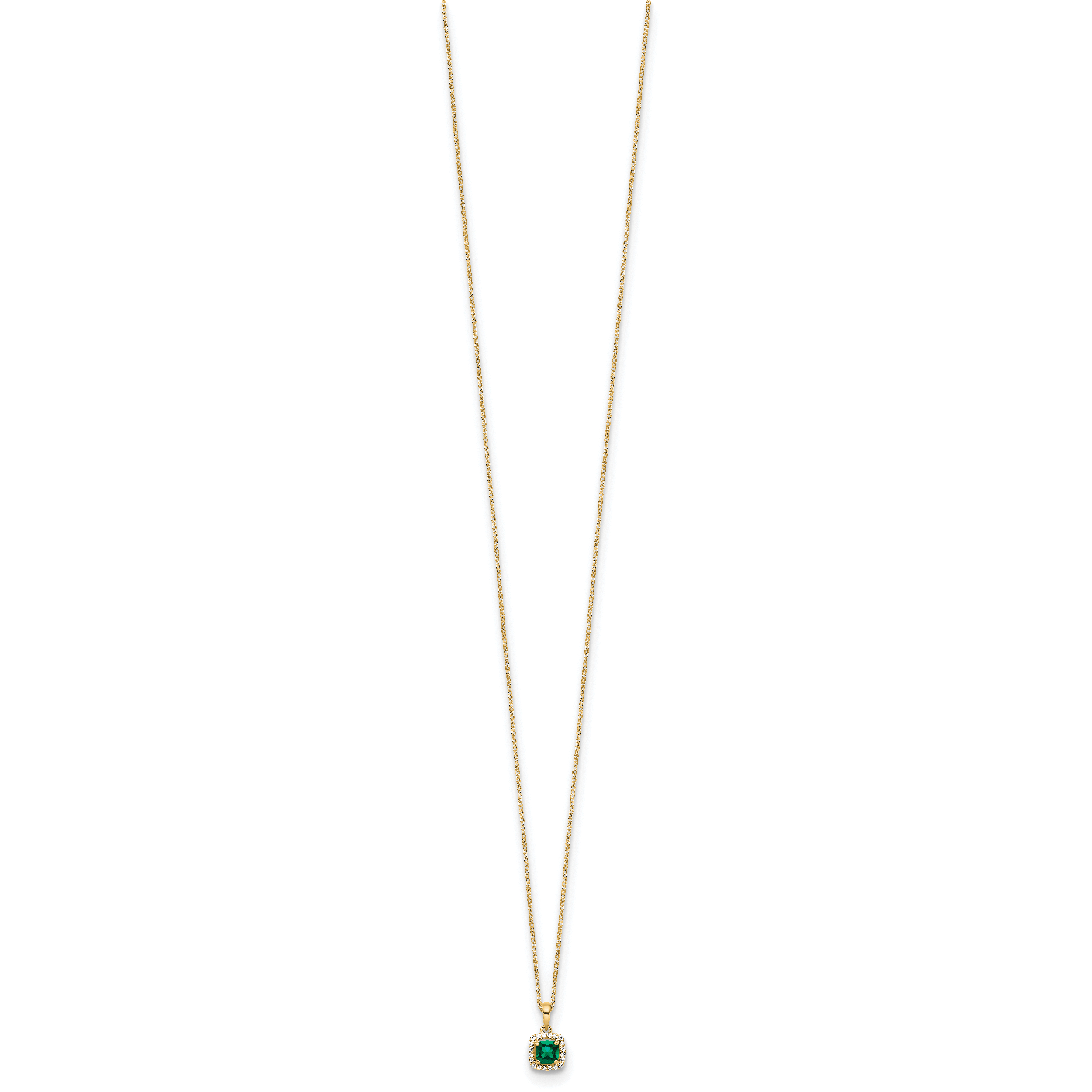 10k 1/10 carat Lab Grown Diamond VS/SI+ G+ and Created Emerald Complete 18 inch Pendant Necklace