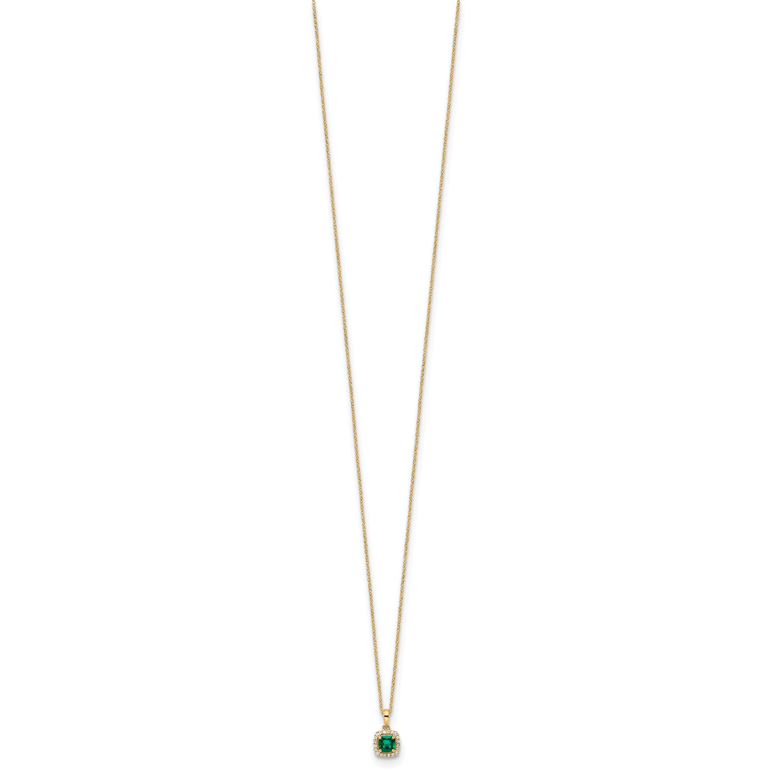 14k 1/10 carat Lab Grown Diamond VS/SI+ G+ and Created Emerald Complete 18 inch Pendant Necklace
