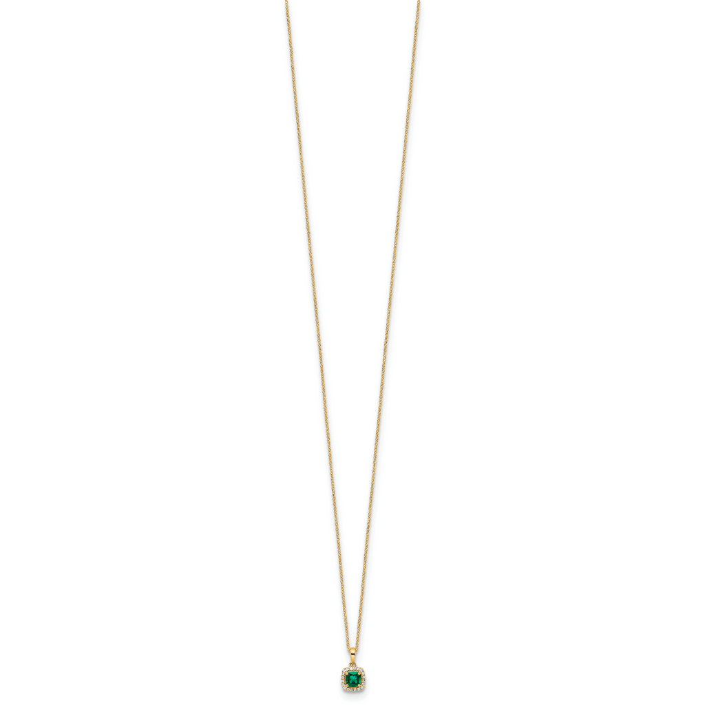 14k 1/10 carat Lab Grown Diamond VS/SI+ G+ and Created Emerald Complete 18 inch Pendant Necklace
