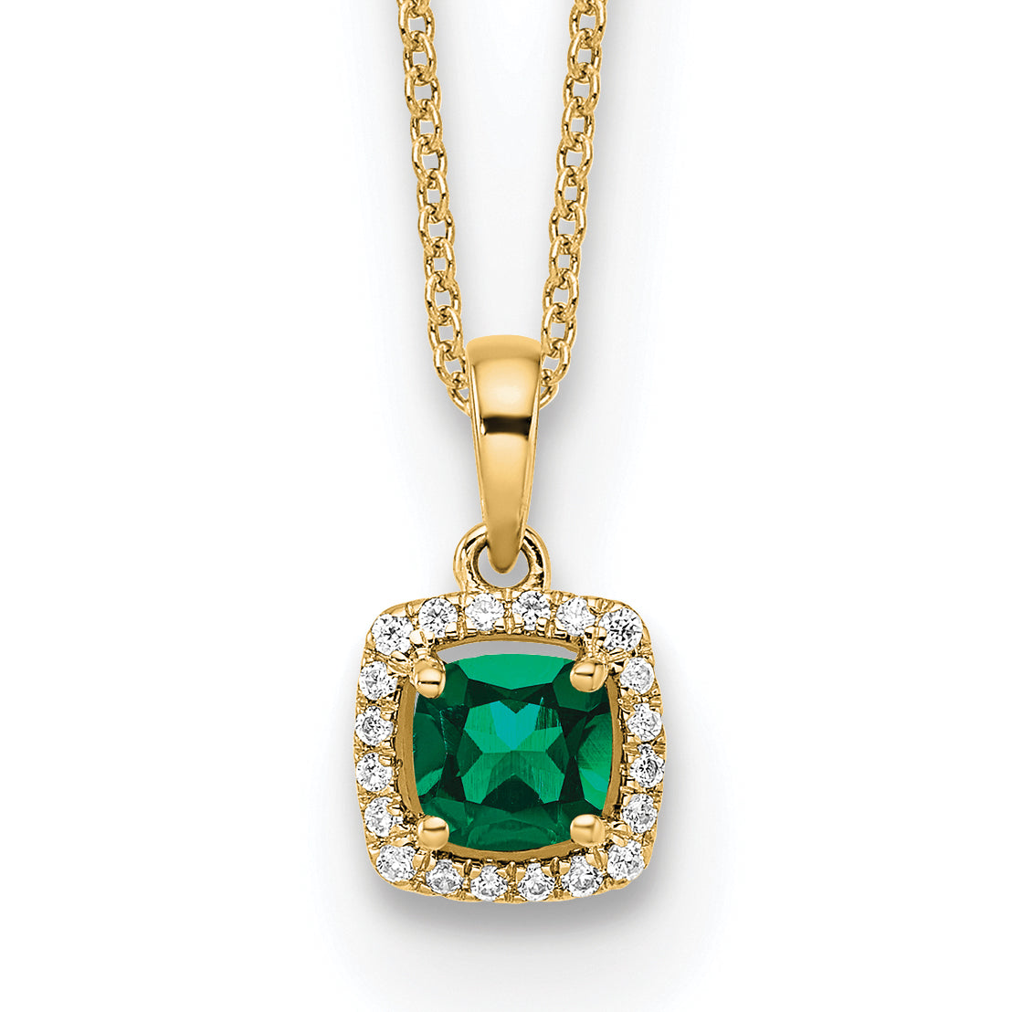 14k 1/10 carat Lab Grown Diamond VS/SI+ G+ and Created Emerald Complete Pendant Necklace Main image