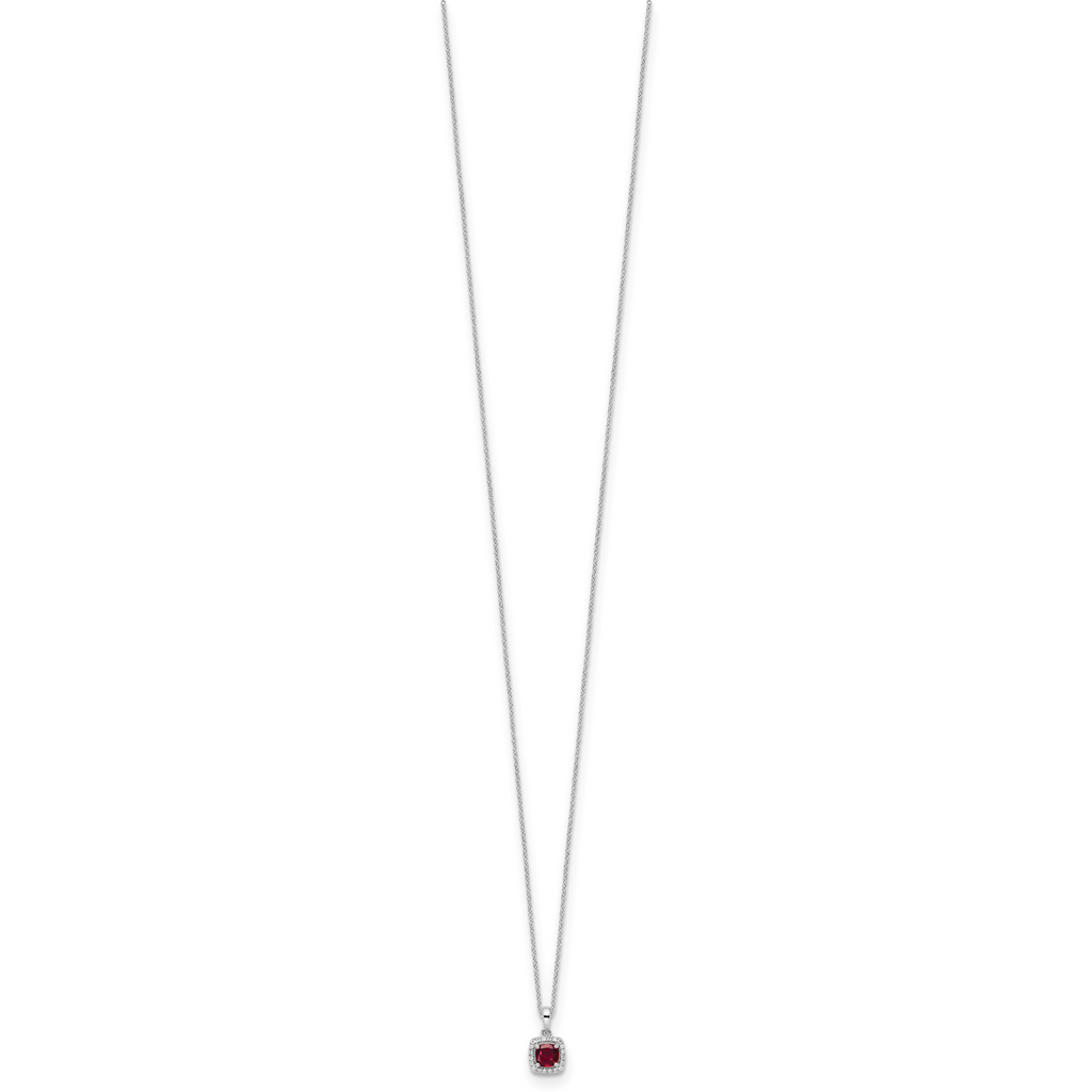 10k White Gold 1/10 carat Lab Grown Diamond VS/SI+ G+ and Created Ruby Complete 18 inch Pendant Necklace