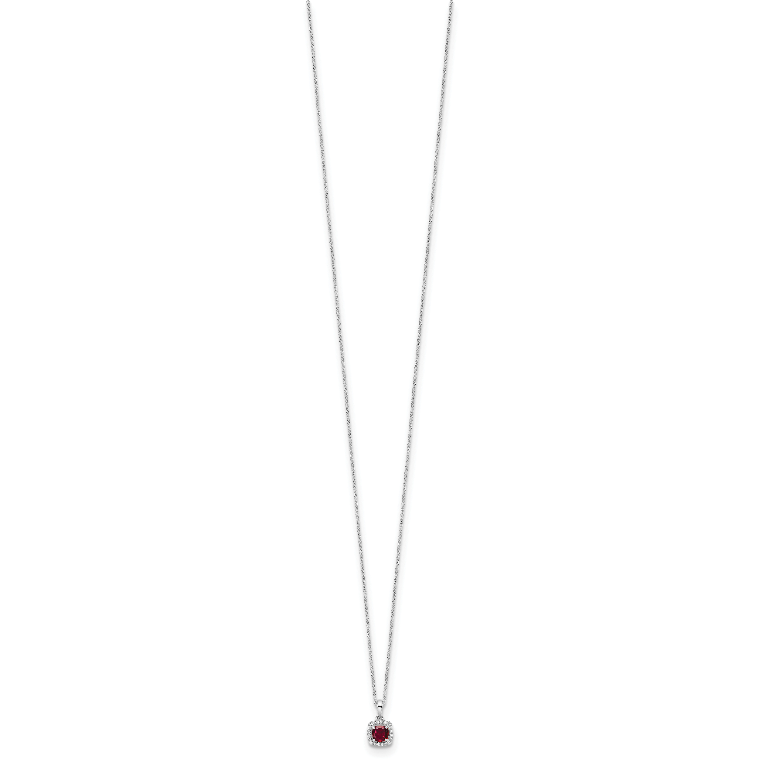 10k White Gold 1/10 carat Lab Grown Diamond VS/SI+ G+ and Created Ruby Complete 18 inch Pendant Necklace