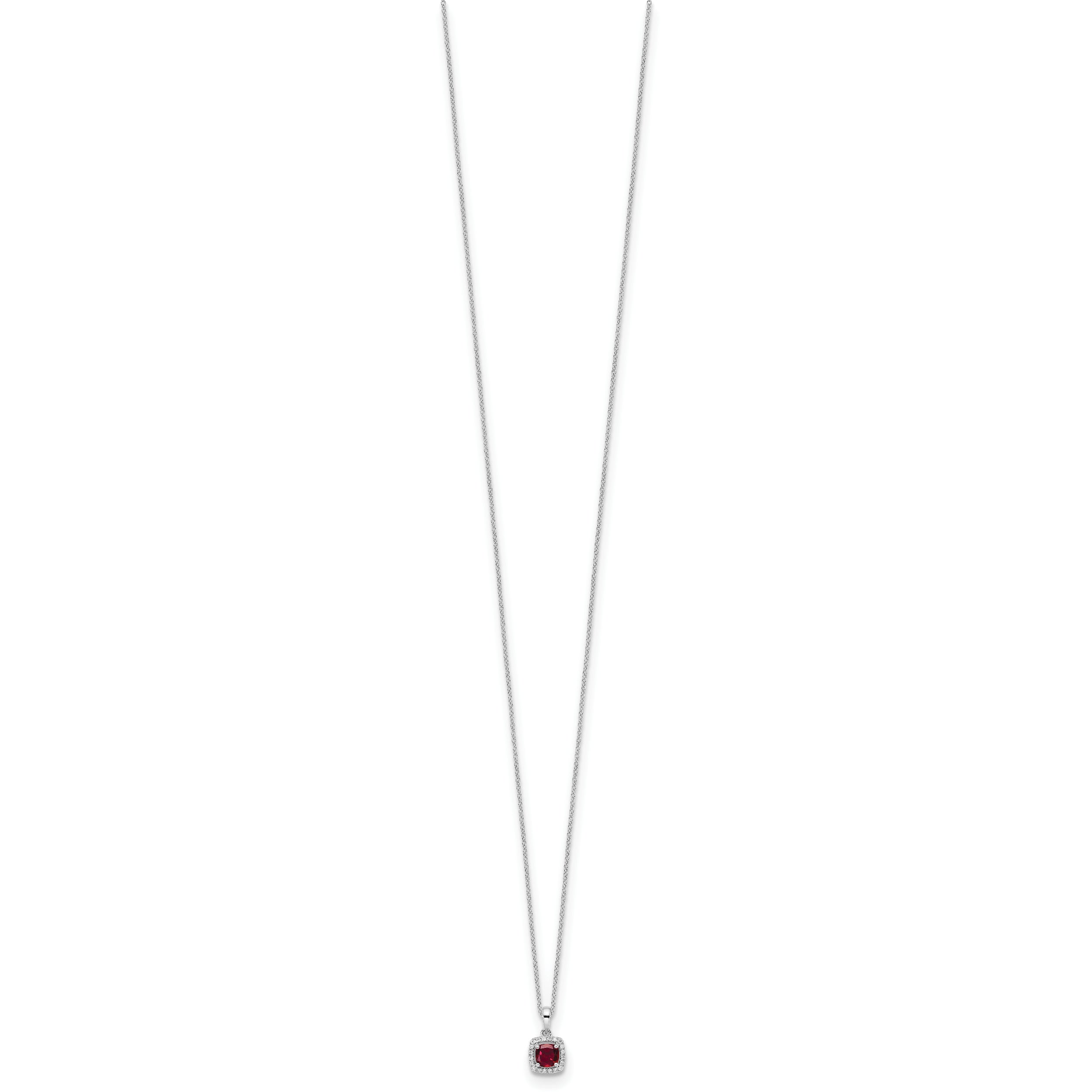 14k White Gold 1/10 carat Lab Grown Diamond VS/SI+ G+ and Created Ruby Complete 18 inch Pendant Necklace