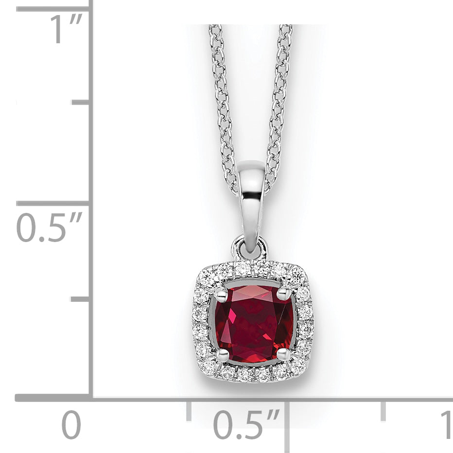 14k White Gold 1/10 carat Lab Grown Diamond VS/SI+ G+ and Created Ruby Complete Pendant Necklace