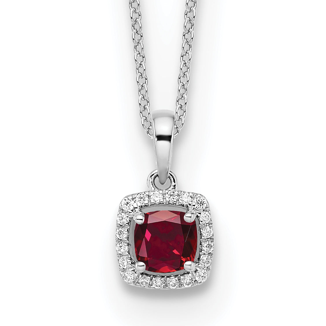 10k White Gold 1/10 carat Lab Grown Diamond VS/SI+ G+ and Created Ruby Complete 18 inch Pendant Necklace Main image