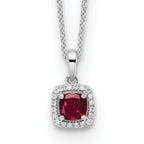 14k White Gold 1/10 carat Lab Grown Diamond VS/SI+ G+ and Created Ruby Complete Pendant Necklace