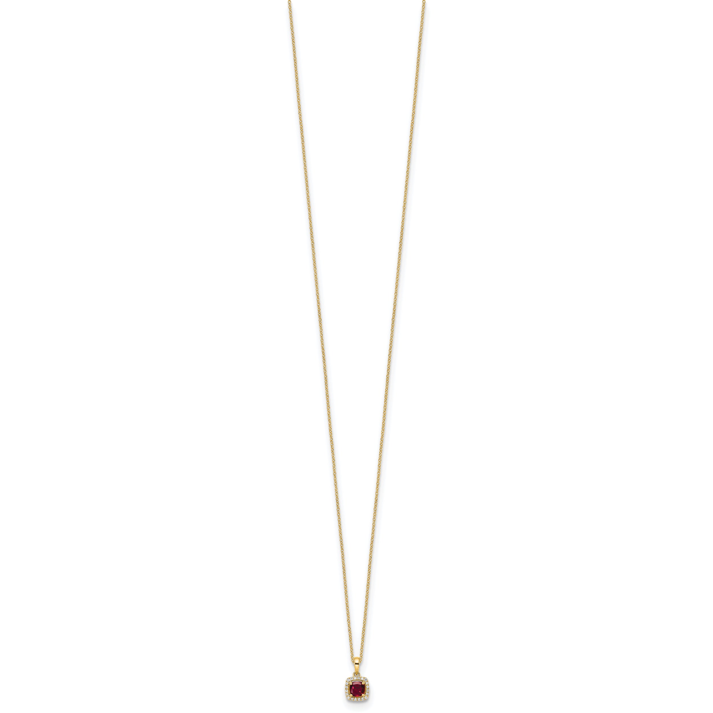 14k 1/10 carat Lab Grown Diamond VS/SI+ G+ and Created Ruby Complete 18 inch Pendant Necklace