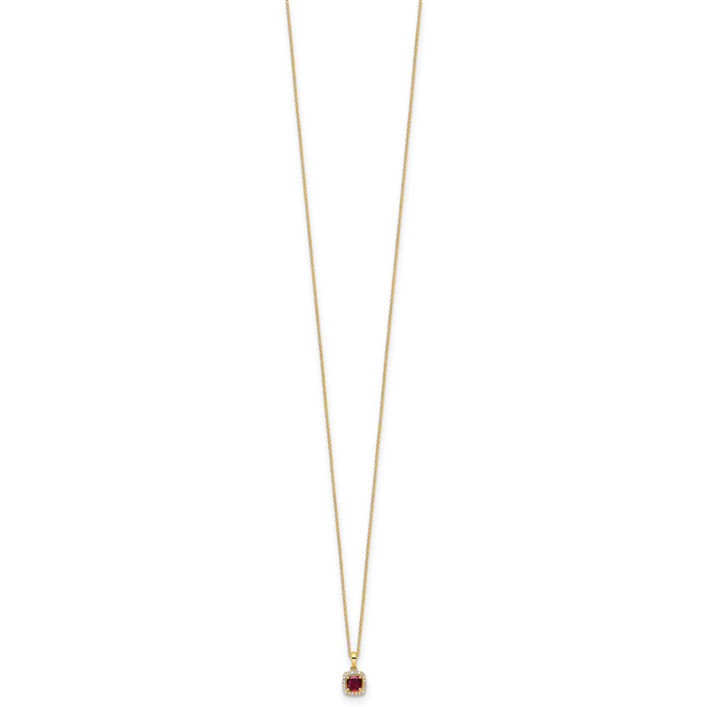 14k 1/10 carat Lab Grown Diamond VS/SI+ G+ and Created Ruby Complete 18 inch Pendant Necklace