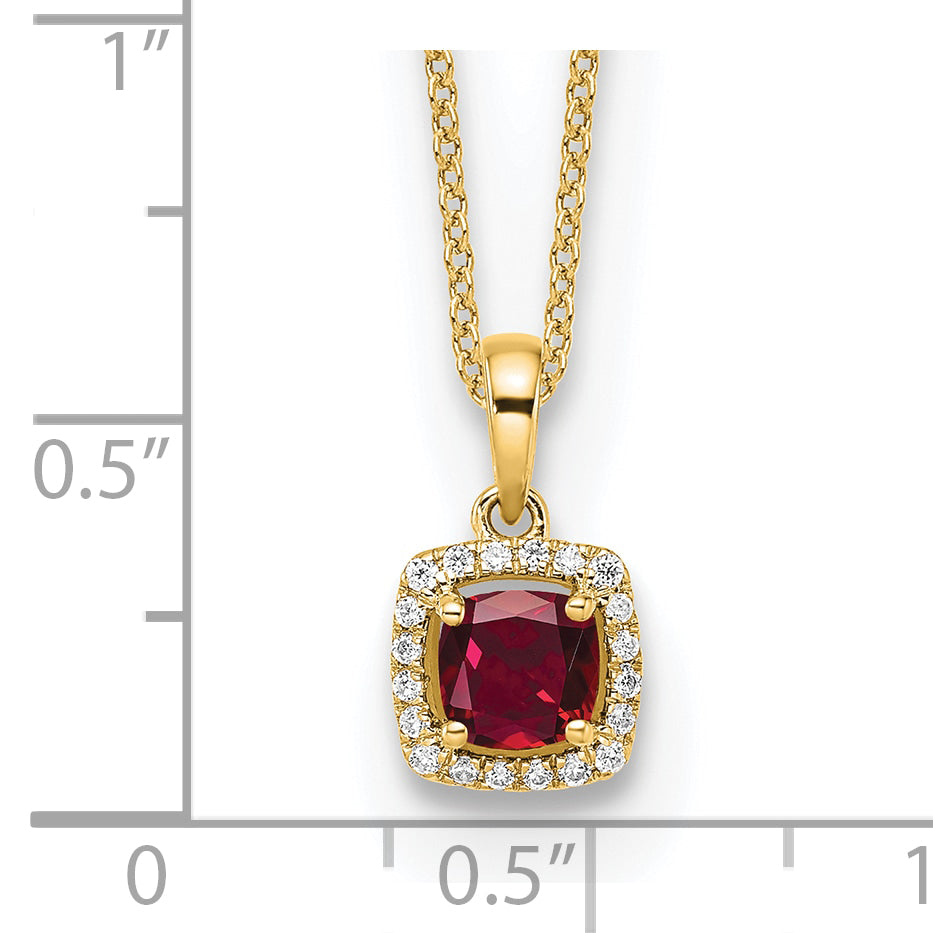 14k 1/10 carat Lab Grown Diamond VS/SI+ G+ and Created Ruby Complete Pendant Necklace