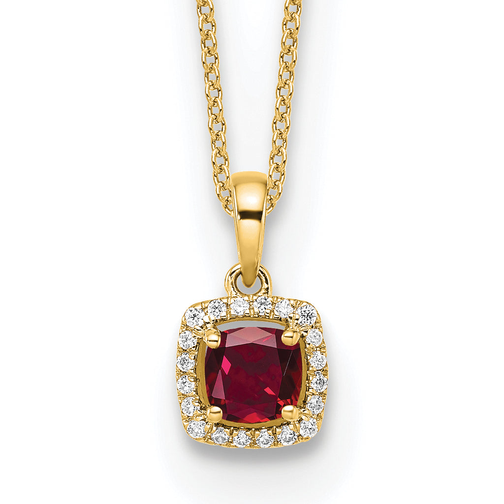10k 1/10 carat Lab Grown Diamond VS/SI+ G+ and Created Ruby Complete 18 inch Pendant Necklace
