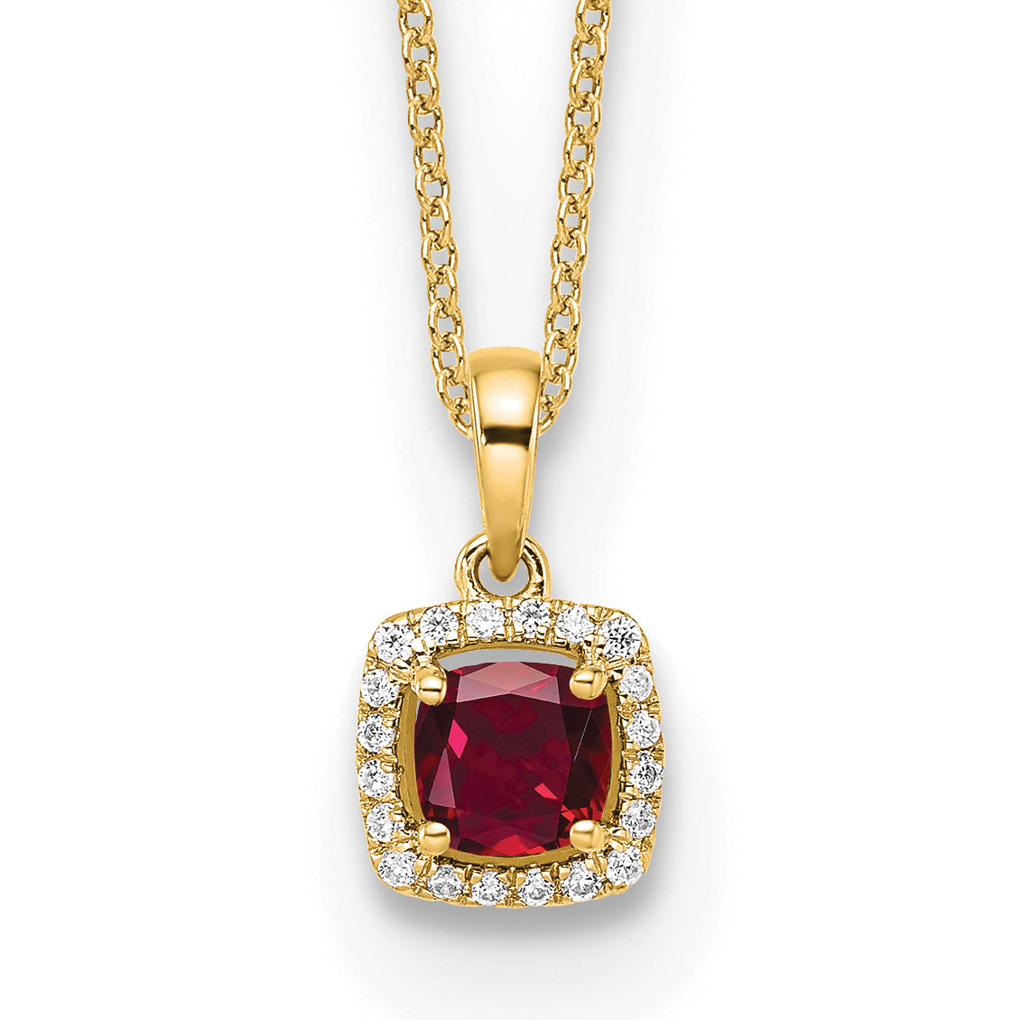 14k 1/10 carat Lab Grown Diamond VS/SI+ G+ and Created Ruby Complete Pendant Necklace