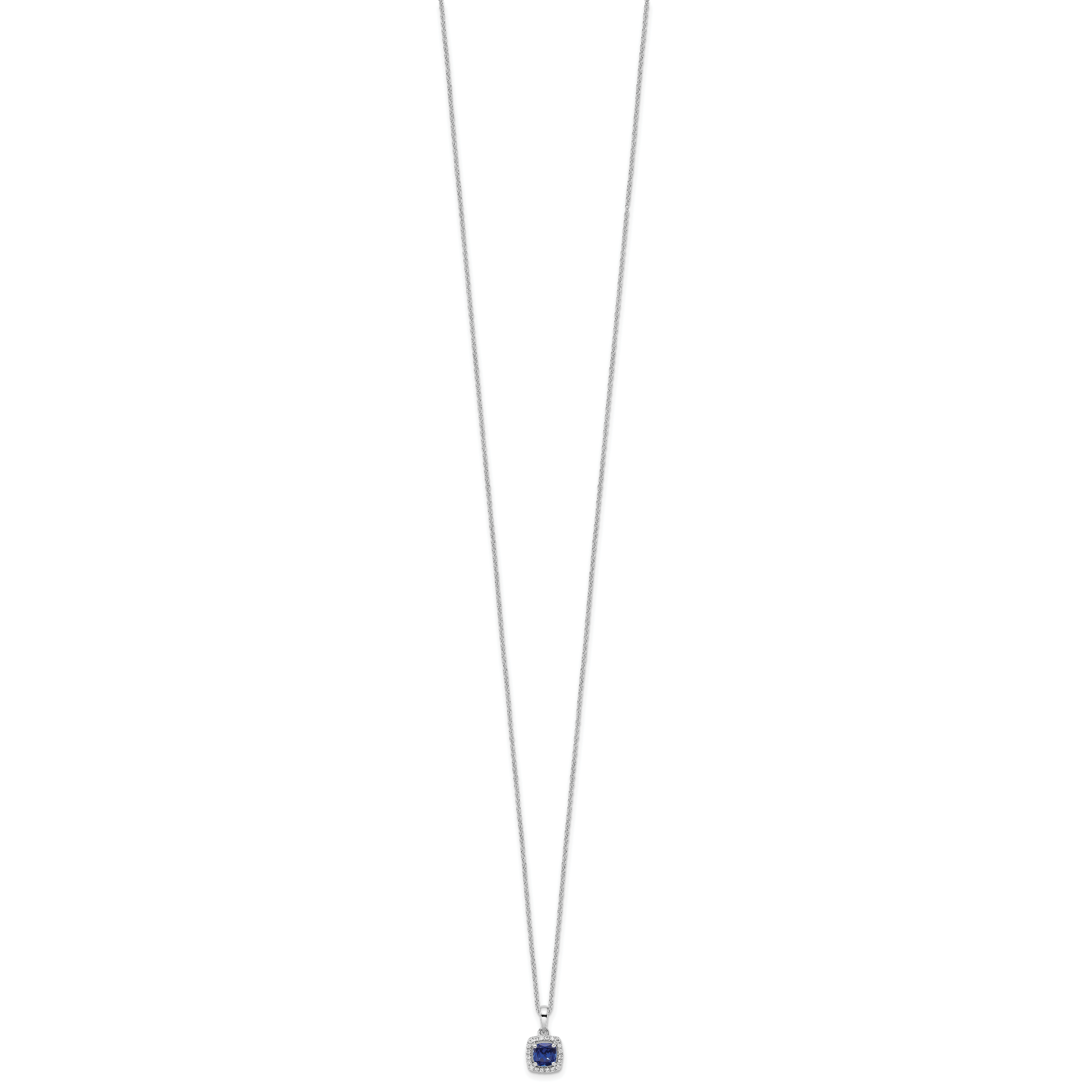 10k White Gold 1/10 carat Lab Grown Diamond VS/SI+ G+ and Created Sapphire Complete 18 inch Pendant Necklace