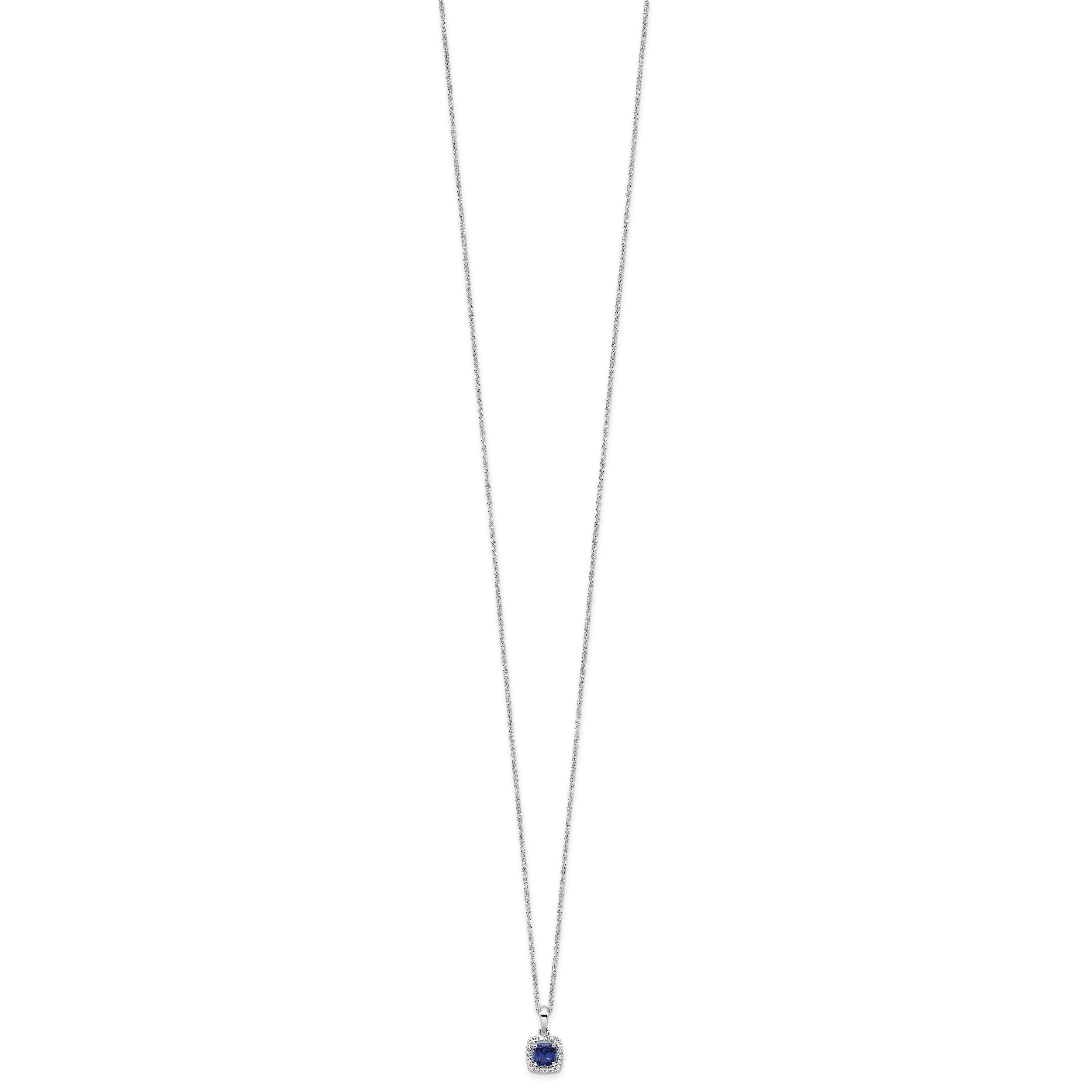 14k White Gold 1/10 carat Lab Grown Diamond VS/SI+ G+ and Created Sapphire Complete 18 inch Pendant Necklace