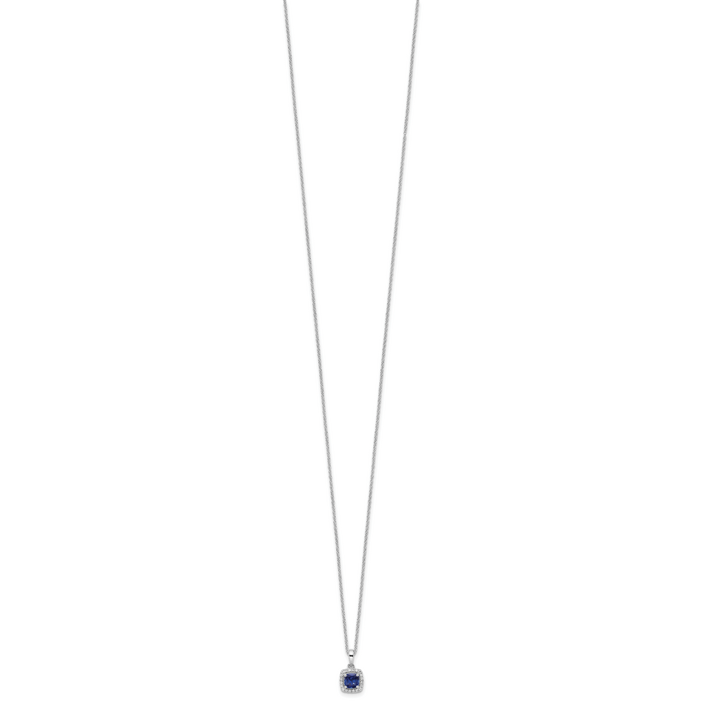 14k White Gold 1/10 carat Lab Grown Diamond VS/SI+ G+ and Created Sapphire Complete 18 inch Pendant Necklace