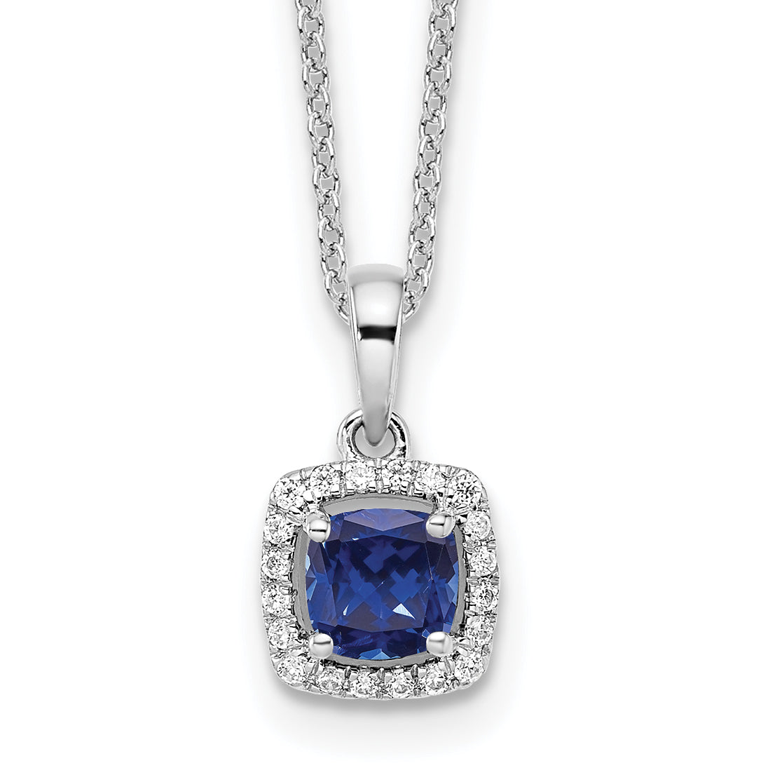 10k White Gold 1/10 carat Lab Grown Diamond VS/SI+ G+ and Created Sapphire Complete 18 inch Pendant Necklace Main image