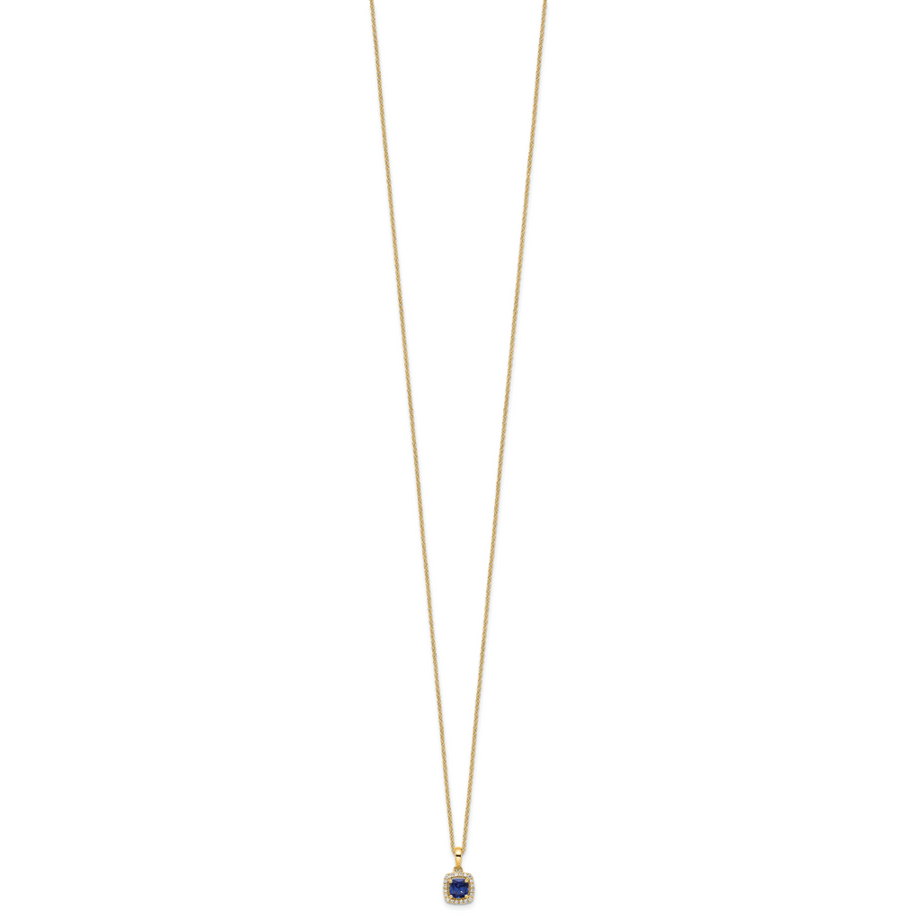 14k 1/10 carat Lab Grown Diamond VS/SI+ G+ and Created Sapphire Complete 18 inch Pendant Necklace