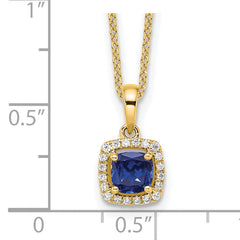 14k 1/10 carat Lab Grown Diamond VS/SI+ G+ and Created Sapphire Complete 18 inch Pendant Necklace