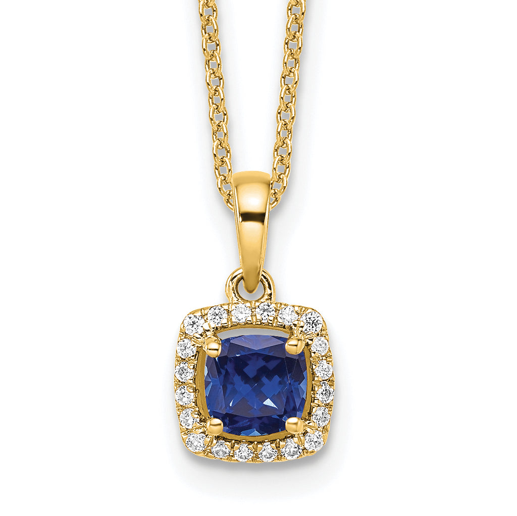 14k 1/10 carat Lab Grown Diamond VS/SI+ G+ and Created Sapphire Complete Pendant Necklace