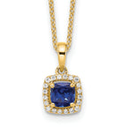 14k 1/10 carat Lab Grown Diamond VS/SI+ G+ and Created Sapphire Complete Pendant Necklace