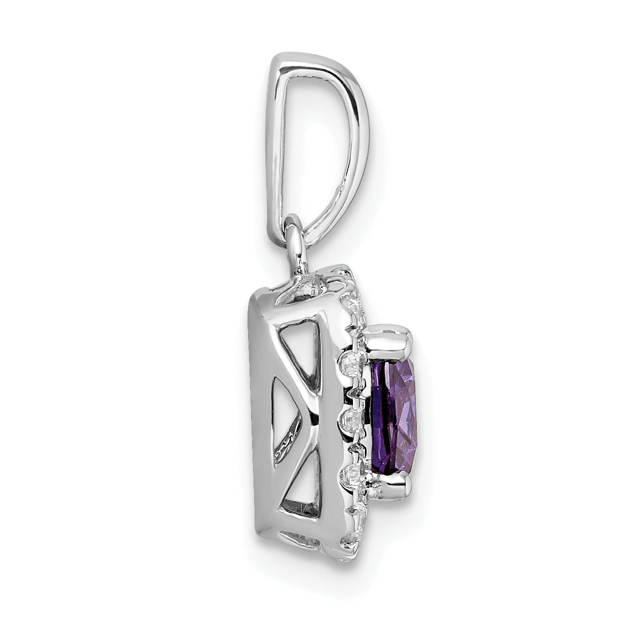 14k White Gold 1/4 carat Lab Grown Diamond VS/SI+ G+ February Birthstone Amethyst Halo Pendant Secondary image