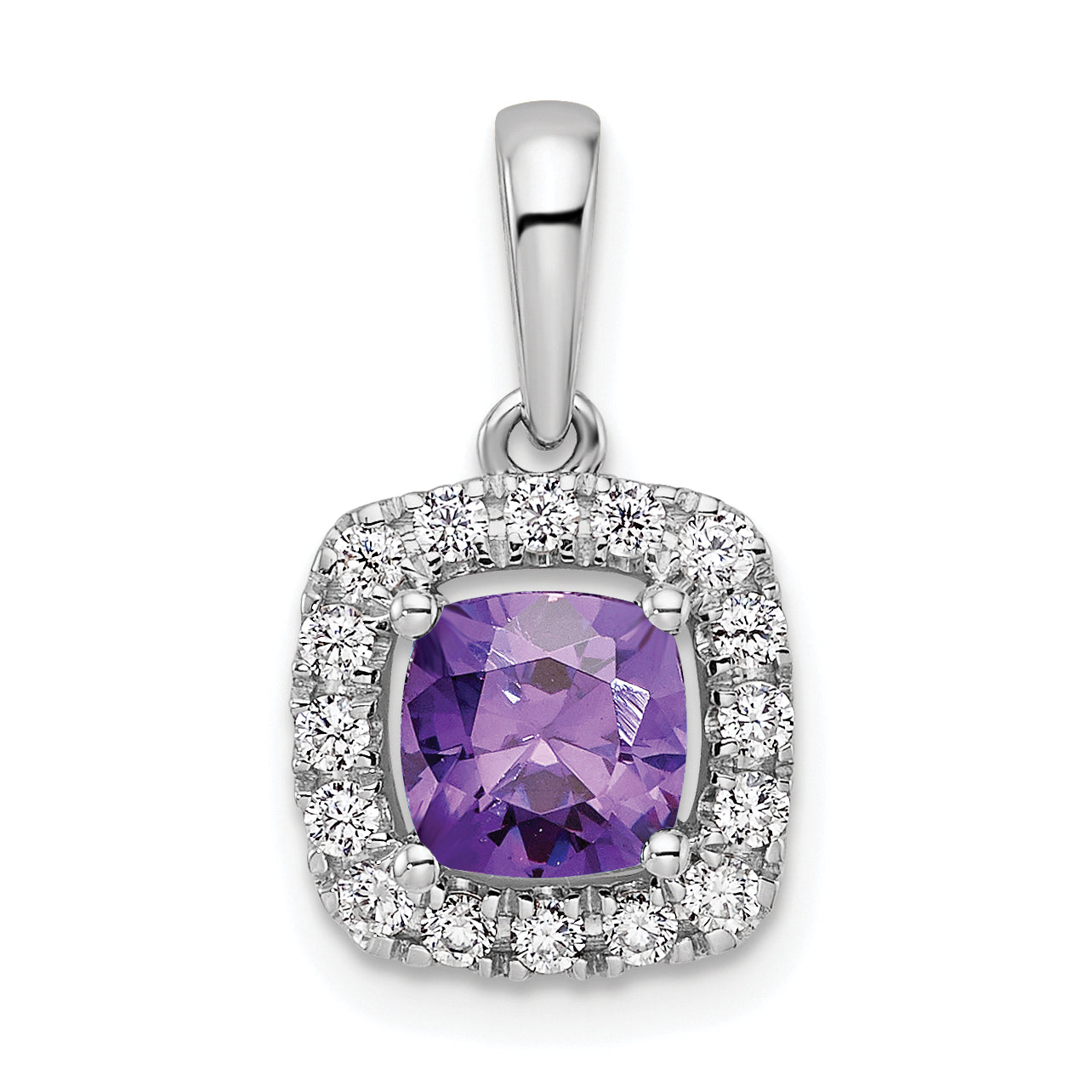 14k White Gold 1/4 carat Lab Grown Diamond VS/SI+ G+ February Birthstone Amethyst Halo Pendant Main image