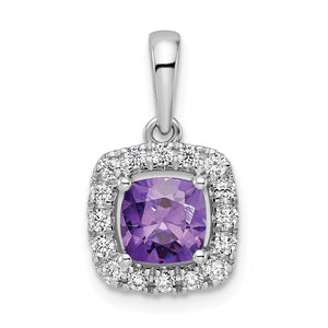 14k White Gold 1/4 carat Lab Grown Diamond VS/SI+ G+ February Birthstone Amethyst Halo Pendant