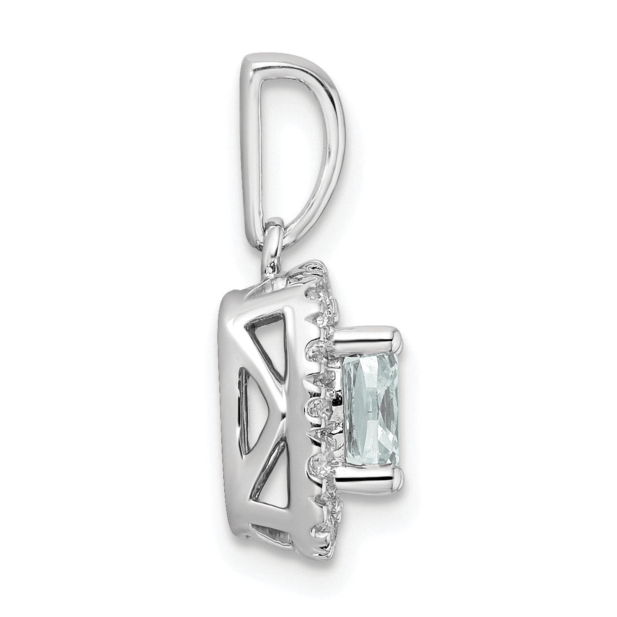 14k White Gold 1/4 carat Lab Grown Diamond VS/SI+ G+ March Birthstone Aquamarine Halo Pendant Secondary image