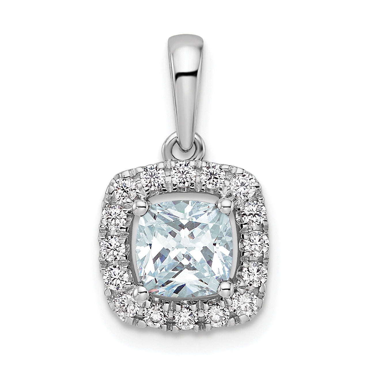 14k White Gold 1/4 carat Lab Grown Diamond VS/SI+ G+ March Birthstone Aquamarine Halo Pendant Main image