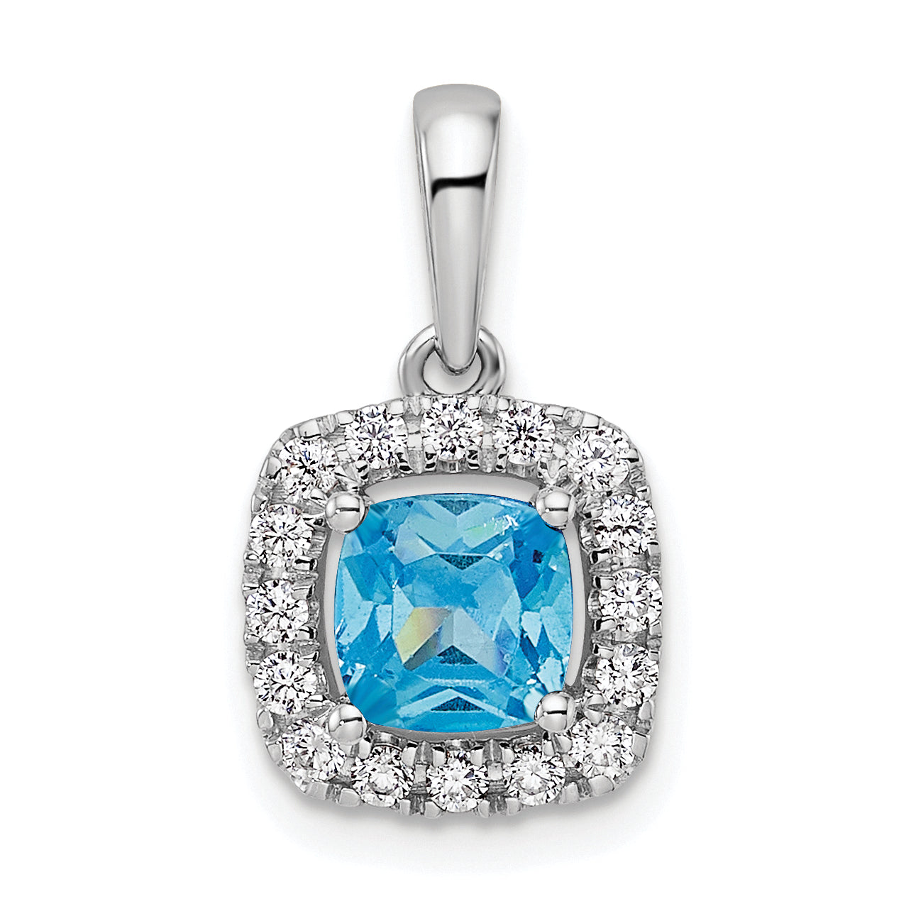 14k White Gold 1/4 carat Lab Grown Diamond VS/SI+ G+ December Birthstone Blue Topaz Halo Pendant Main image
