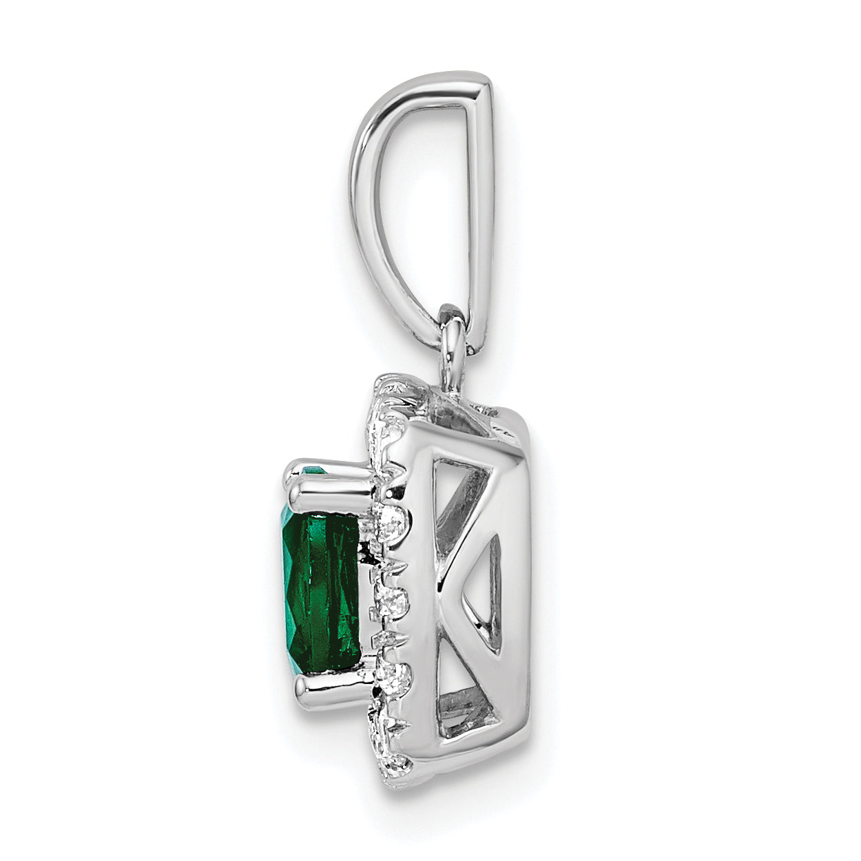 14k White Gold 1/4 carat Lab Grown Diamond VS/SI+ G+ May Birthstone Lab Created Emerald Halo Pendant Secondary image