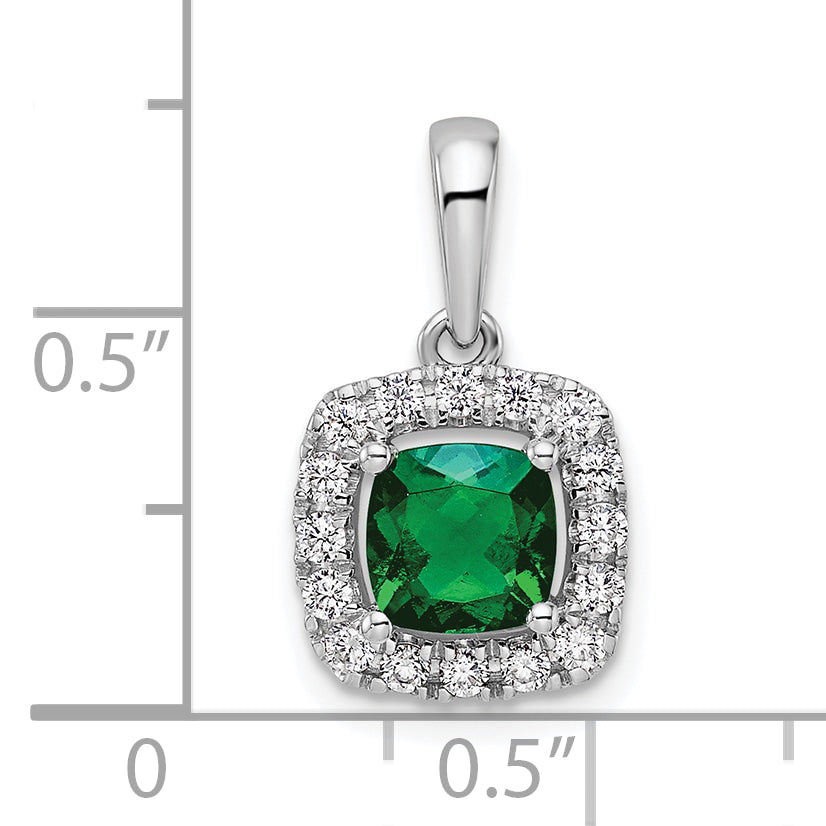 14k White Gold 1/4 carat Lab Grown Diamond VS/SI+ G+ May Birthstone Lab Created Emerald Halo Pendant
