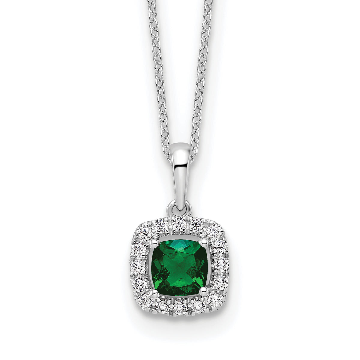 10k White Gold 1/4 carat Lab Grown Diamond VS/SI+ G+ and Created Emerald Complete 18 inch Necklace