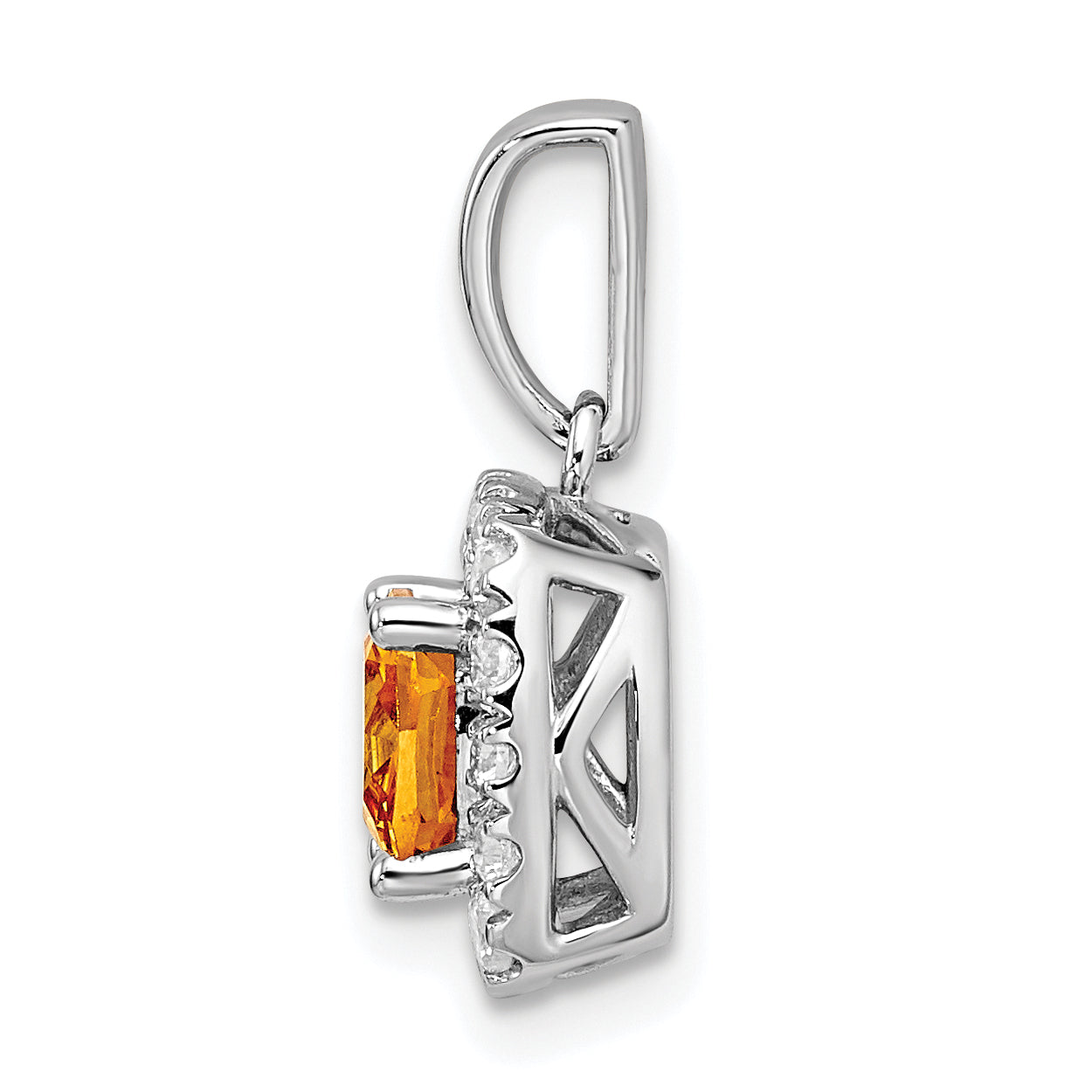 14k White Gold 1/4 carat Lab Grown Diamond VS/SI+ G+ November Birthstone Citrine Halo Pendant Secondary image