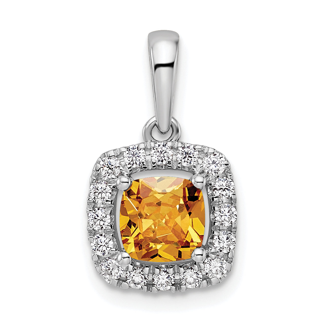 14k White Gold 1/4 carat Lab Grown Diamond VS/SI+ G+ November Birthstone Citrine Halo Pendant Main image