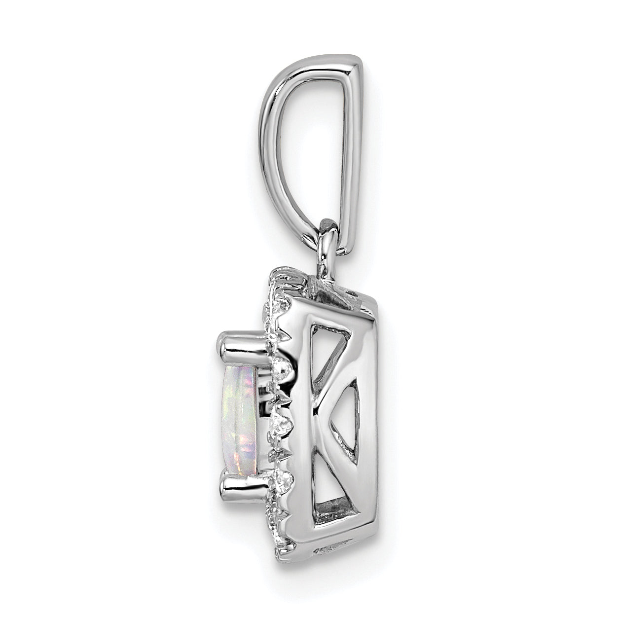 14k White Gold 1/4 carat Lab Grown Diamond VS/SI+ G+ October Birthstone Lab Created Opal Halo Pendant