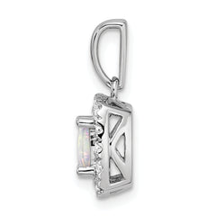 14k White Gold 1/4 carat Lab Grown Diamond VS/SI+ G+ October Birthstone Lab Created Opal Halo Pendant