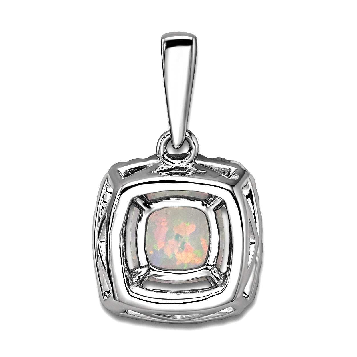 14k White Gold 1/4 carat Lab Grown Diamond VS/SI+ G+ October Birthstone Lab Created Opal Halo Pendant