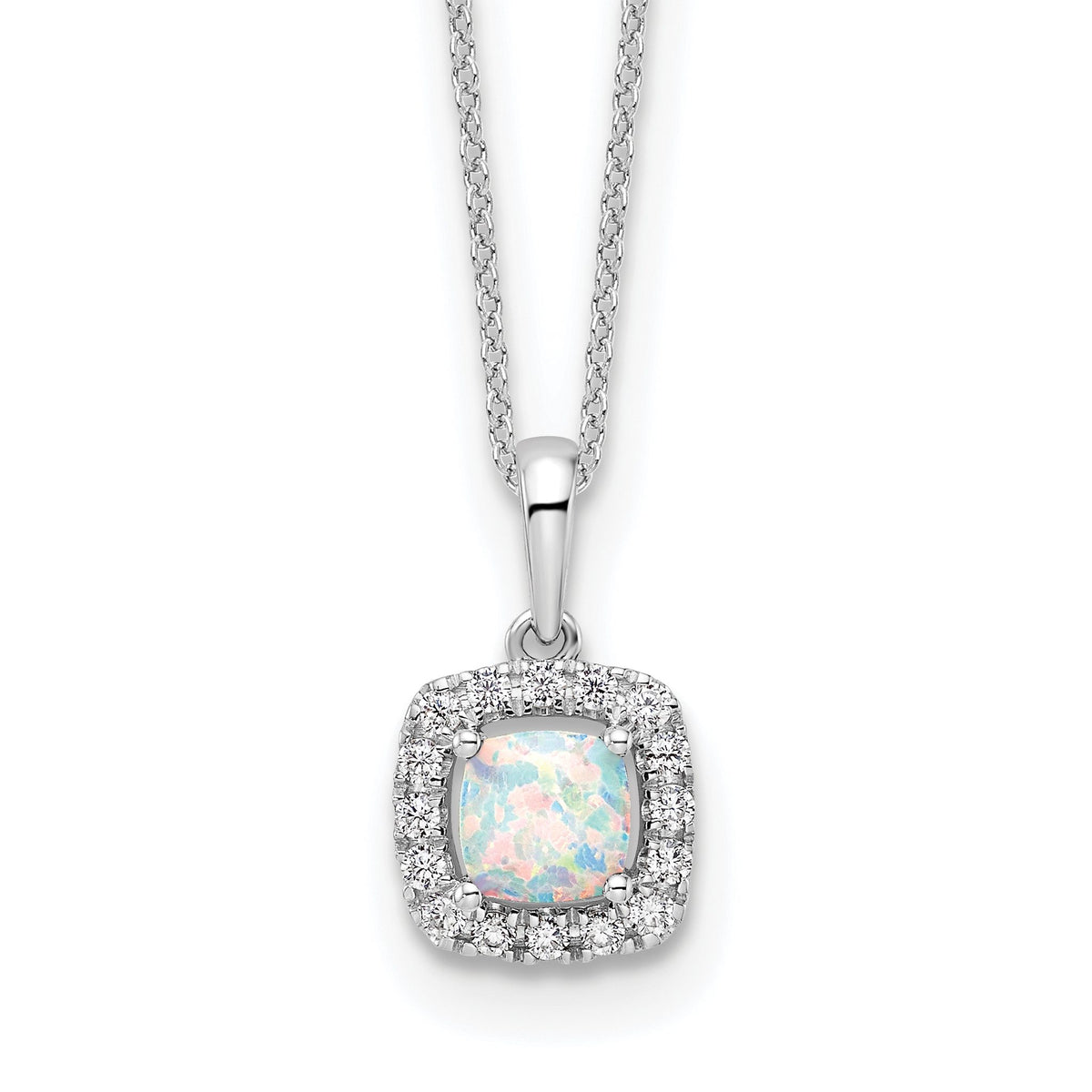 Lab-Grown Diamond & Created Opal Necklace in 10K White Gold (1/4 ct. tw.), 18 Inch - Sophia Jewelers Main image