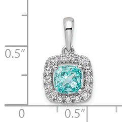 Pure Serenity 14k White Gold 1/4 carat Lab Grown Diamond VS/SI+ G+ and Lab Created Paraiba Halo Pendant