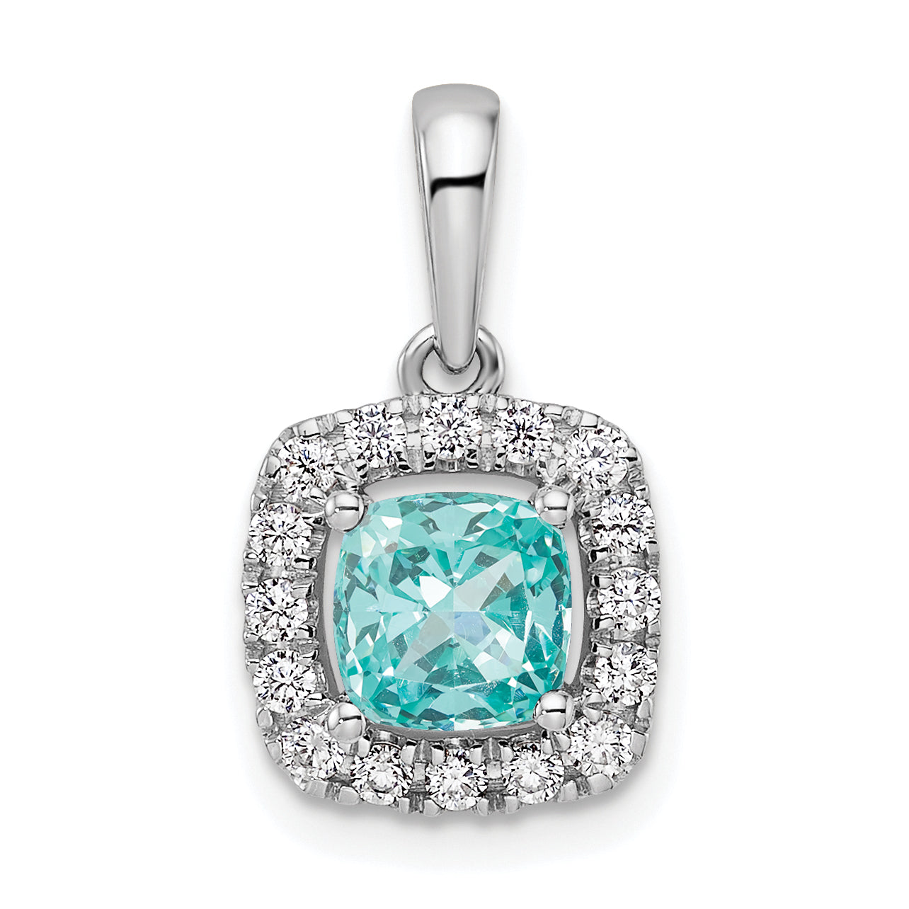 Pure Serenity 14k White Gold 1/4 carat Lab Grown Diamond VS/SI+ G+ and Lab Created Paraiba Halo Pendant Main image