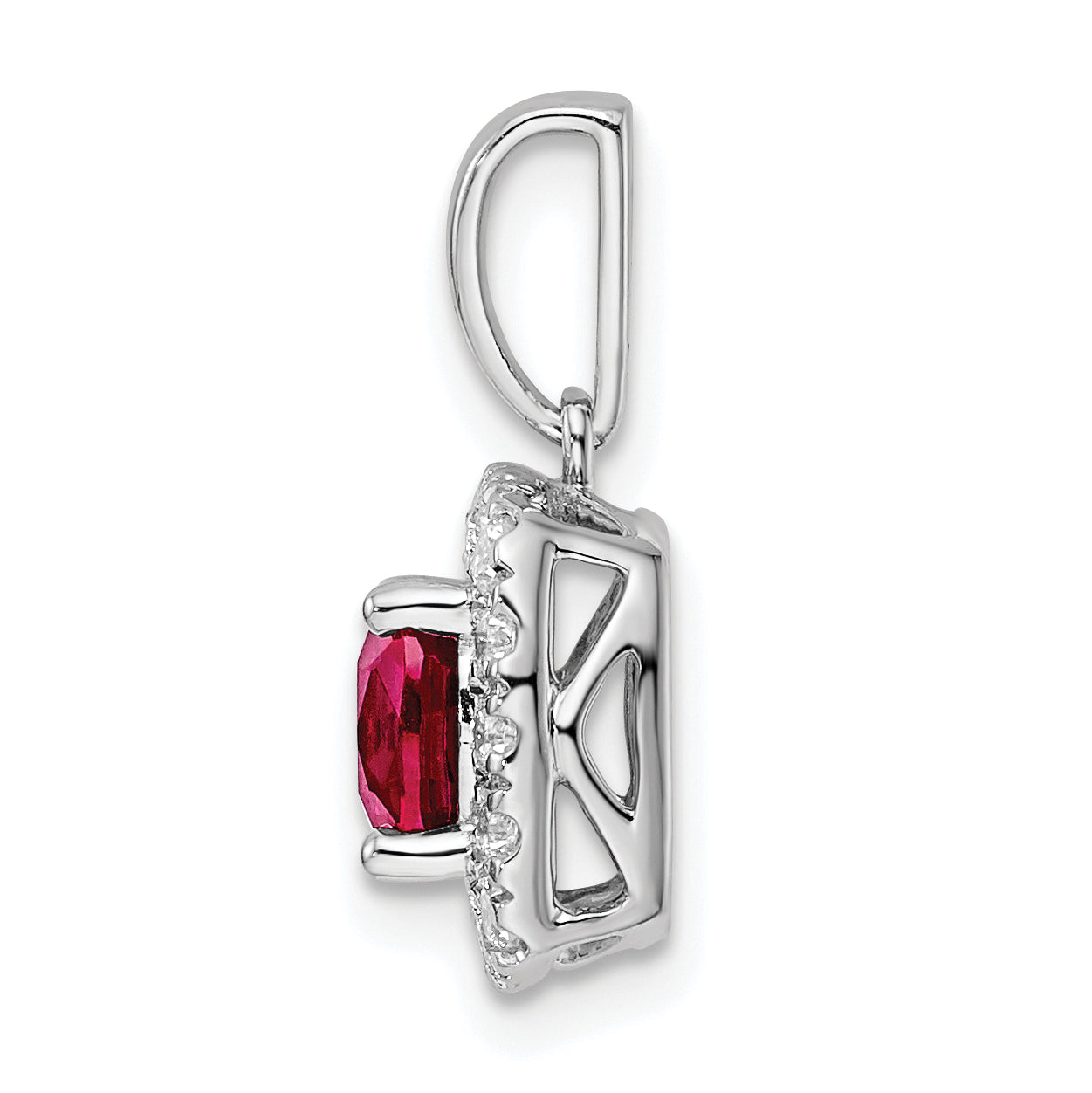 14k White Gold 1/4 carat Lab Grown Diamond VS/SI+ G+ July Birthstone Lab Created Ruby Halo Pendant Secondary image