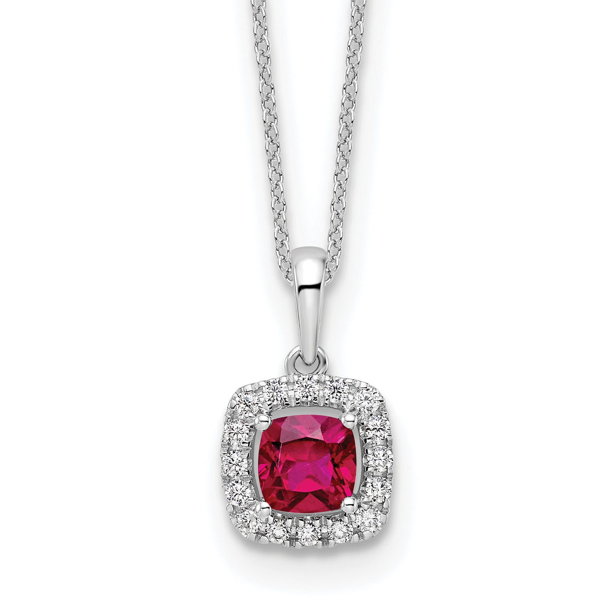 Lab-Grown Diamond & Created Ruby Necklace in 10K White Gold (1/4 ct. tw.), 18 Inch - Sophia Jewelers Main image