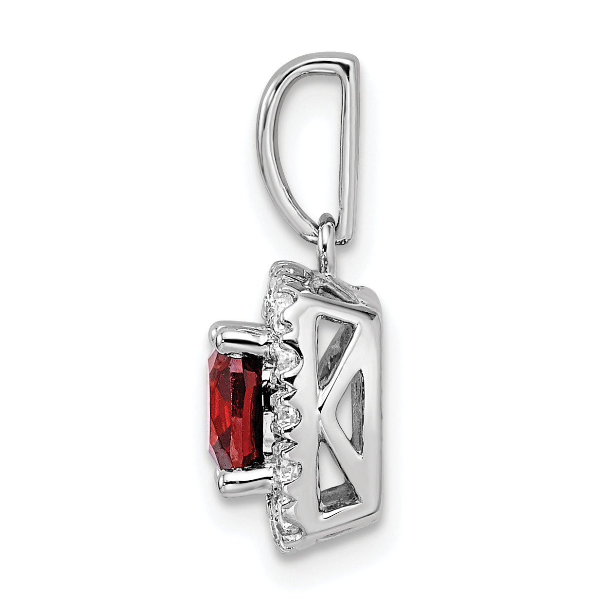14k White Gold 1/4 carat Lab Grown Diamond VS/SI+ G+ January Birthstone Garnet Halo Pendant Secondary image