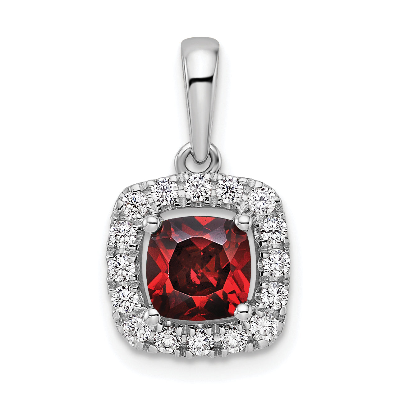 14k White Gold 1/4 carat Lab Grown Diamond VS/SI+ G+ January Birthstone Garnet Halo Pendant Main image